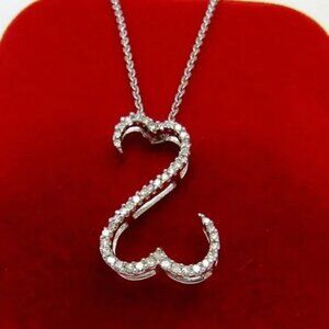 14K White Gold Diamond Open Hearts Pendant Necklace Natural Genuine Real